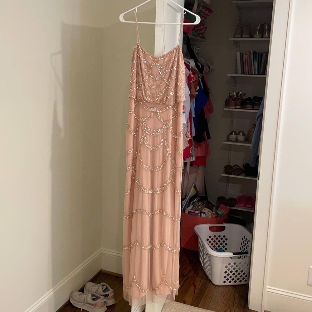 Aidan Maddox Pink Sequin Gown with Straps